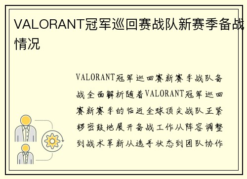 VALORANT冠军巡回赛战队新赛季备战情况
